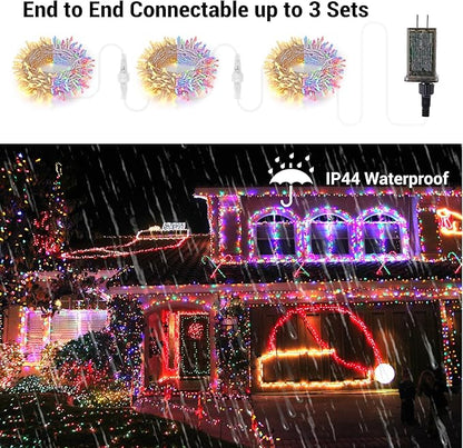 Brizled Christmas Lights, 65.67ft 200 LED Tree Lights Color Changing, 11-Function Warm White & Multicolor Christmas Light String, Connectable 29V Adapter Fairy Lighting with Remote for Xmas Tree Party