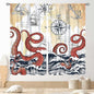 Nautical Octopus Curtains, Coastal Old Pirate Map Sailboat Compass Ocean Wave Kraken Octopus Tentacles Vintage Window Drapery Treatment for Bedroom Living Room Kitchen Bathroom 2 Panels, 63"x72" Inch