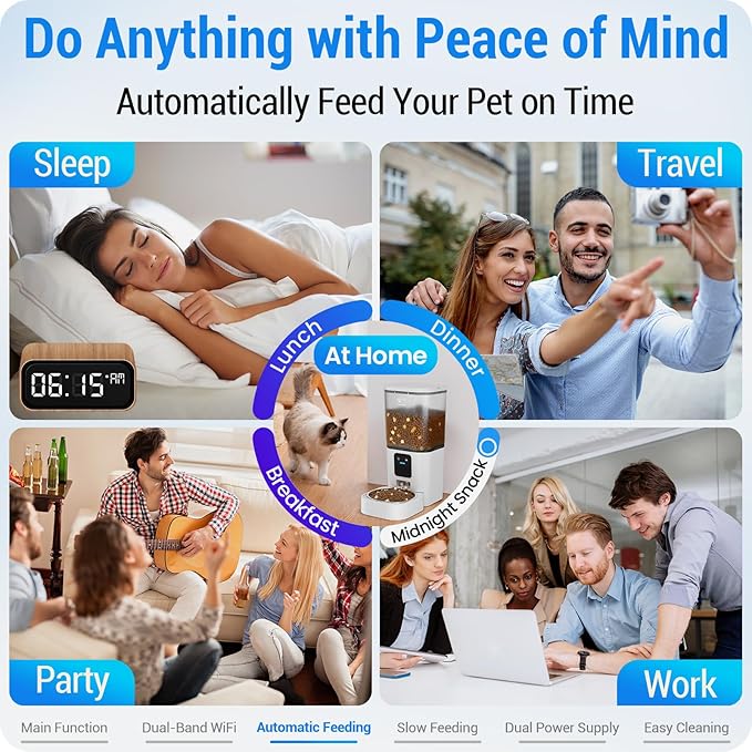 Automatic Cat Feeder with Slow Feed: 5G WiFi Automatic Dog Feeder with APP Control, 7L Auto Cat Food Dispenser with Alexa for Multiple Pets, Detachable for Easy Cleaning - 29 Cup-Mewly Pet