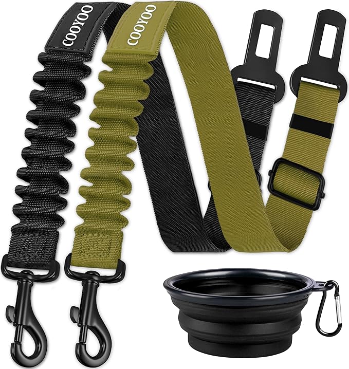 COOYOO Dog Seat Belt,3 Piece Set Retractable Dog Car Adjustable Seatbelts for Vehicle Nylon Pet Safety Heavy Duty & Elastic & Durable Car Harness for Dogs-Mewly Pet