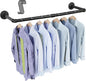 OROPY Industrial Pipe Clothing Rack 38.4", Heavy Duty Detachable Wall Mounted Clothes Rack Black Iron Garment Bar, Multi-purpose Hanging Rod for Closet Storage, Black (Two Base)