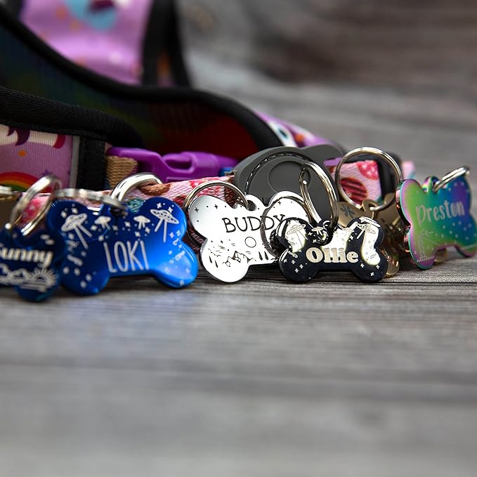 Personalized Dog Tag with 5 Lines of Custom Deep Engraved Durable Stainless Steel Pet ID Name Tag Designer Regular Size Bone-Mewly Pet
