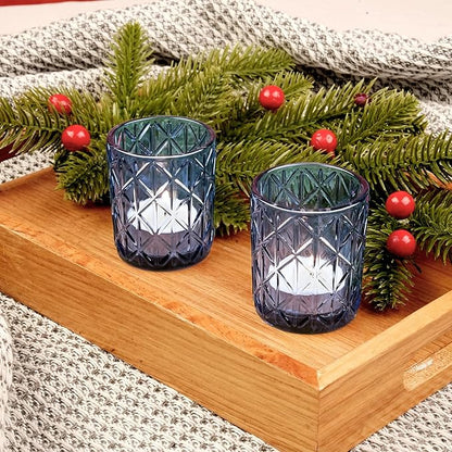 24pcs Blue Votive Candle Holders, Glass Votives Candle Holder in Bulk for Table Centerpieces, Tea Lights Candle Holder for Wedding Party Holiday Decor (Blue,24)