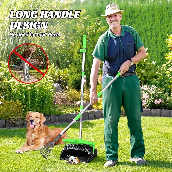 Pooper Scooper with Bag Attachment, 50 inches Long Handle Pooper Scooper, Poop Scooper for Dogs, Dog Poop Scooper for Yard, Pooper Scooper for Large Dogs Heavy Duty, Poop Scooper Bin & Rake-Mewly Pet