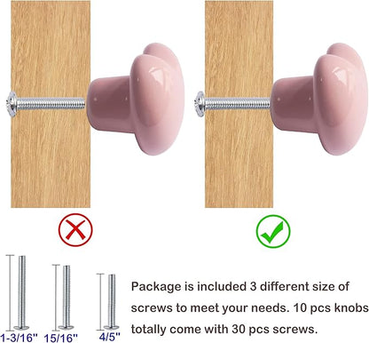 Ceramic Drawer Knobs Heart Shape Cabinet Dresser Pulls Handles with 3 Sized Screws, Kitchen Furniture Knobs for Closet Cupboard Wardrobe (10 Pack, Pink)