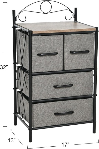 Household Essentials Victorian Style 4-Drawer Storage Organizer Unit, Black and Grey