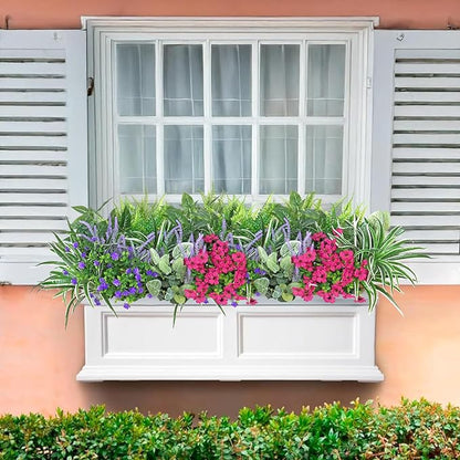 20 Bundles Artificial Plants Outdoor Fake Flowers UV Resistant Faux Greenery Stems Fake Ferns Shrubs Plastic Plants for Garden Patio Porch Yard Window Box Home Decor (Lavender Flower, 20PCS)