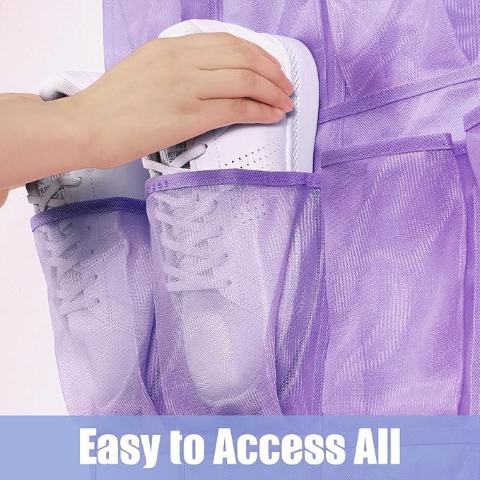 Tiblue Over The Door Shoe Organizer - 35 Mesh Pockets, Hanging Shoe Rack & Holder For Sneakers, Women's High Heels, Lavender