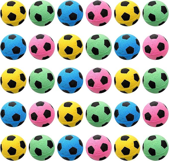 Skylety 32 Pieces Cat Soccer Balls Foam Sponge Football Cat Interactive Cats Soccer Toy Sports Ball for Kitten Pet-Mewly Pet