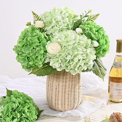 4 Pcs Real Touch Hydrangea Artificial Flowers, 21" Light Green & Dark Green Full Faux Hydrangea Flowers Latex Fake Flowers for Home Decor Party Floral Arrangements Wedding Bouquets Outdoor Decor