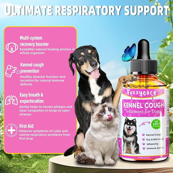 Dog Cough Treatment，Effective Kennel Cough Medicine for Dogs & Cats, Natural Kennel Cough Treatment and Allergy Relief, Herbal Drops for All Breeds & Sizes, Soothing Dog Cough Medicine-Mewly Pet
