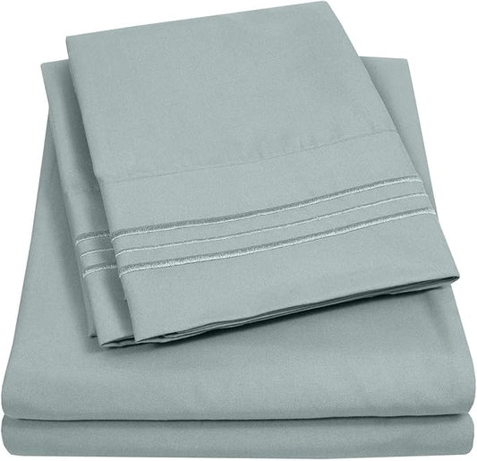 RV Short Queen Sheet Set with Built-In Sheet Straps -✅ Deep Pocket Recreational Vehicle Camper Size Fitted Sheet, Flat Sheet & Pillowcases -✅ Soft, Wrinkle-Free, Secure Fit -✅ Slate