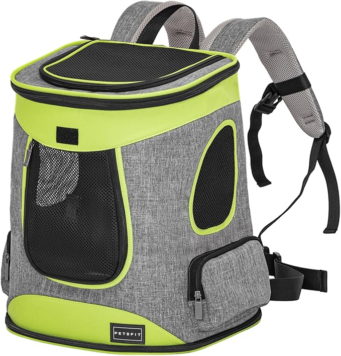 Petsfit Pet Backpack Carrier Easy-Fit Dog Travel Backpack Carrier for Hiking Walking Cycling Suitable for Small Medium Dogs Cats and Rabbits up to 22 Pounds, Green-Mewly Pet