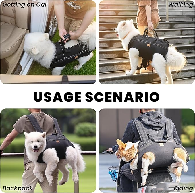 Dog Lift Harness Backpack Carrier for Large Dogs, Full Body Sling with Handle, Dog Harness for Joint Injuries, Arthritis, Ideal for Stairs, Elderly Dogs (Black S/M-Large 14-20 LBS)-Mewly Pet