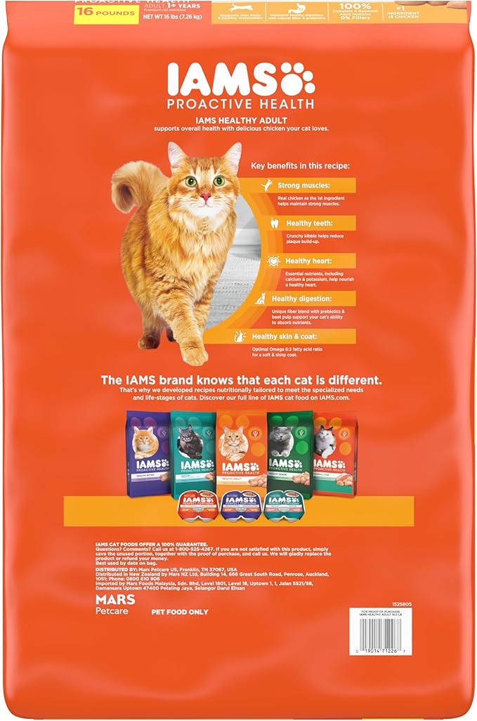 IAMS Proactive Health Adult Healthy Dry Cat Food with Chicken, 16 lb. Bag-Mewly Pet