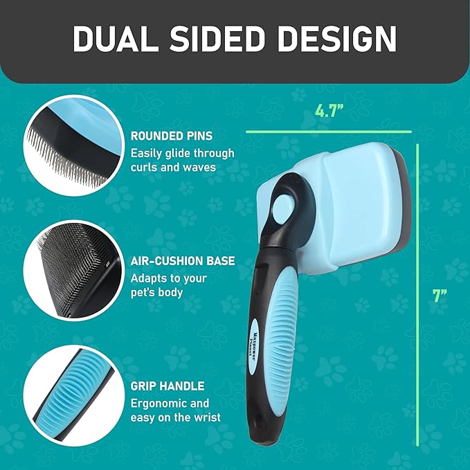 Maxpower Planet Pet Grooming Brush - Double Sided Shedding and Dematting Undercoat Rake Comb for Dogs and Cats,Extra Wide (C2 - Brush & Comb, Large)-Mewly Pet