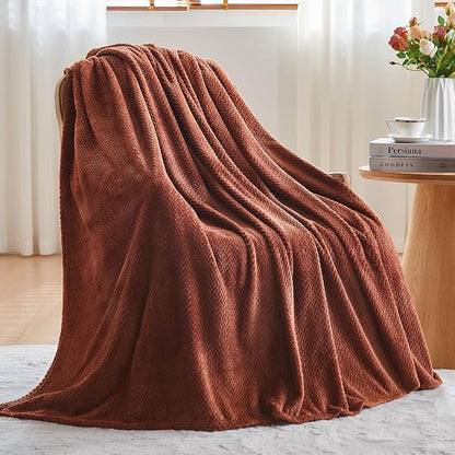 NEWCOSPLAY Super Soft Queen Blanket Coffee Premium Silky Flannel Fleece Leaves Pattern Lightweight Bed Blanket All Season Use (Coffee, Queen(90"x90"))