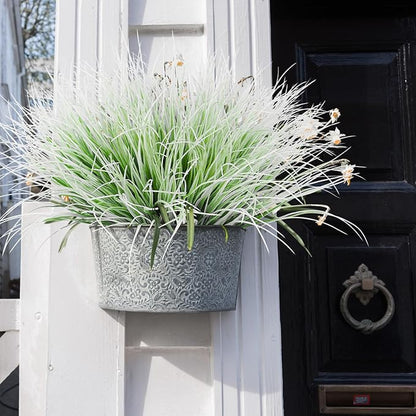 RECUTMS Artificial Grasses for Outdoor Planters Outdoor Greenery White Plastic House Plants Faux Grass for Planters Wedding Indoor Outside Garden Porch Home Office Window Box Decor(White)