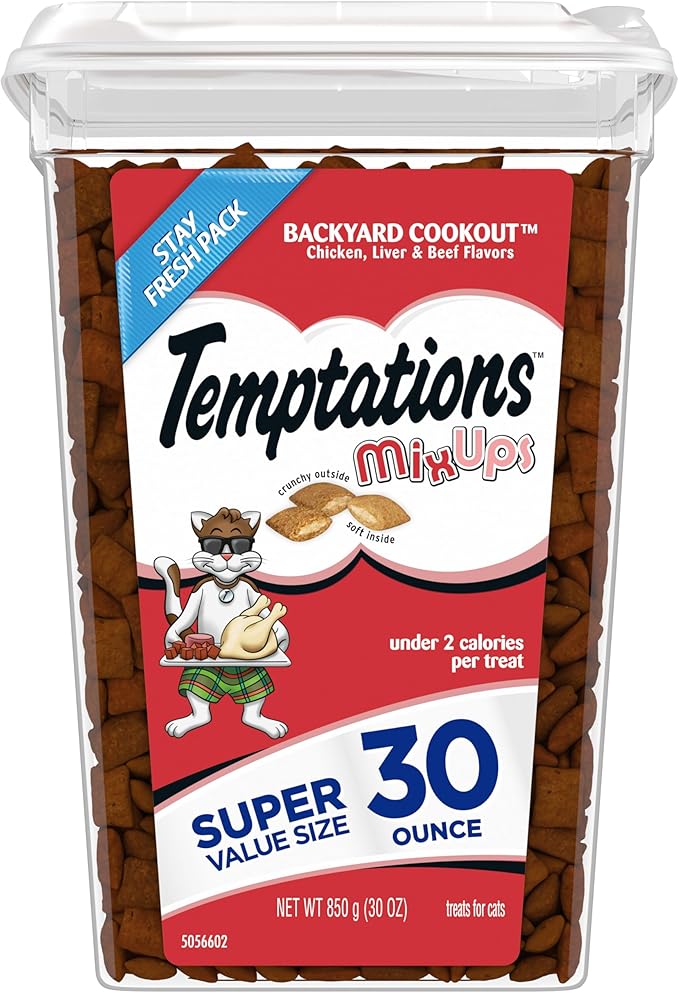 Temptations MixUps Backyard Cookout Flavor Crunchy and Soft Cat Treats, 30 oz. Tub-Mewly Pet