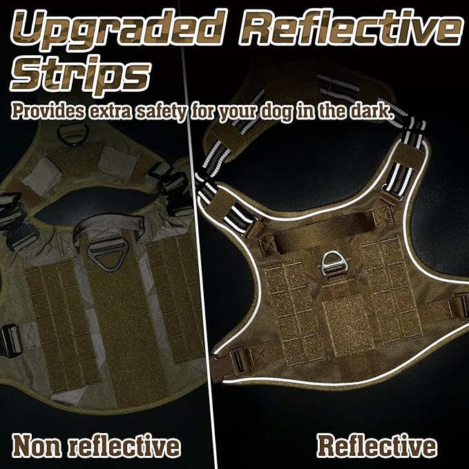 rabbitgoo Tactical Dog Harness Medium Sized Dog, No Pull Military Service Vest with Handle & Molle, Easy Control for Training Walking, Adjustable Reflective Straps, Brown, M-Mewly Pet