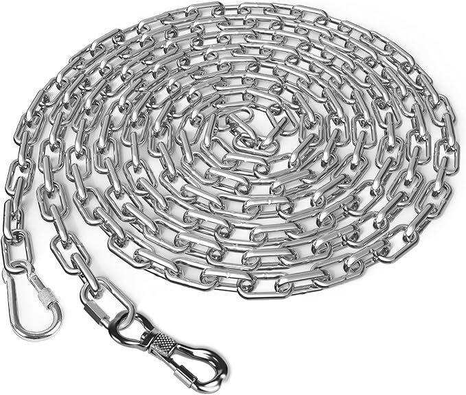 Tresbro Heavy Duty Dog Chains for Outside, 10FT Stainless Steel Tie Out Cable with Swivel Hook for Large Dogs, Metal Chew Proof Pet Runner Chain Leash Lead for Outdoor Camping Hiking Yard, 5MM-Mewly Pet