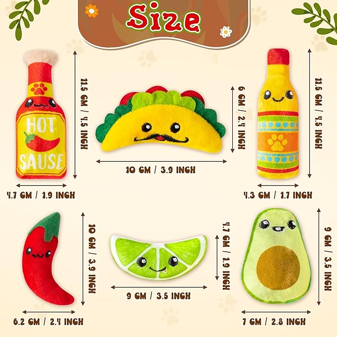 L1rabe Mexican Catnip Stuffed Toys - Hispanic Heritage Month 6Pcs Funny Cat Toys for Cat Lovers Gifts, Carnival Sause Avocado Indoor Kitten Chew Bite Kick Interactive Pet Supplies Kitten Birthday Gift-Mewly Pet