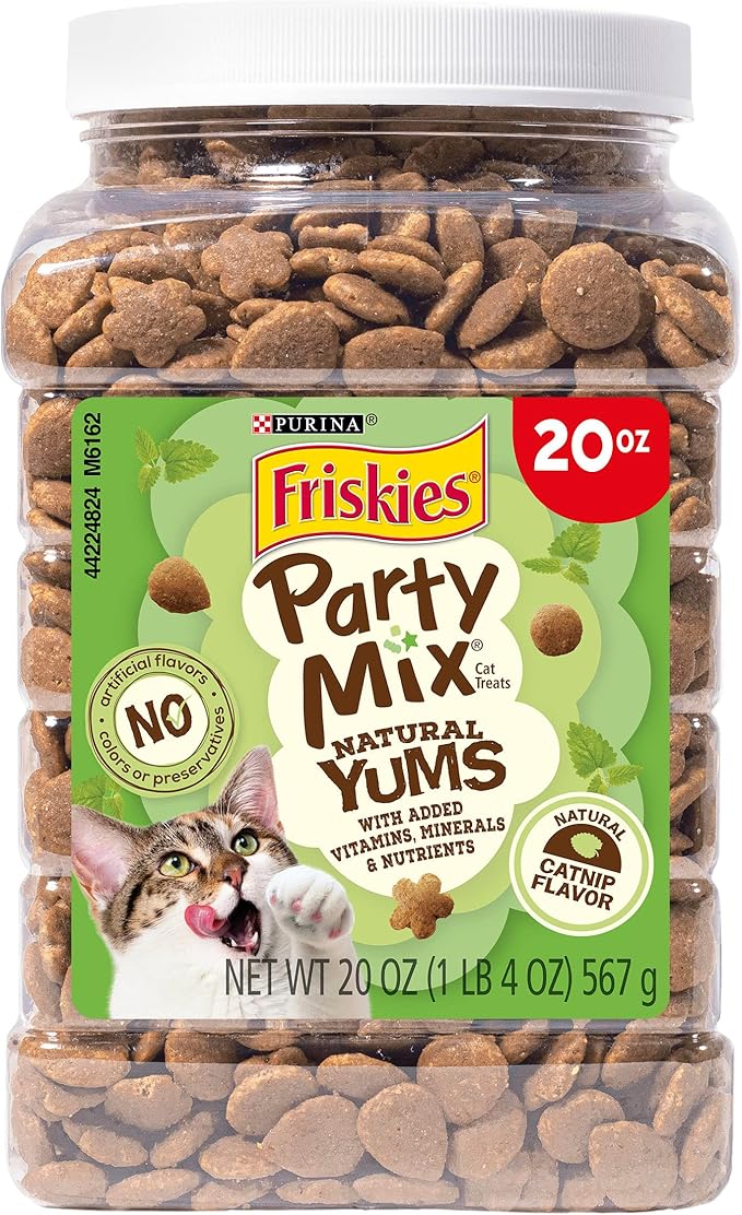 Purina Friskies Made in USA Facilities, Natural Cat Treats, Party Mix Natural Yums Catnip Flavor - 20 oz. Canister-Mewly Pet