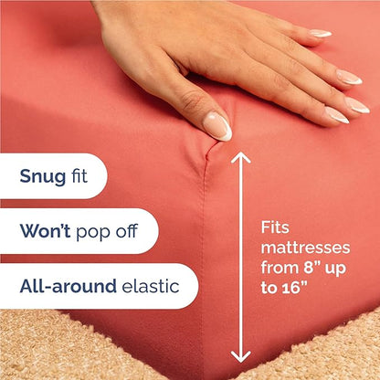 Twin XL 4 Piece Sheet Set - Comfy Breathable & Cooling - Ultra Soft Hotel Luxury Bedding Set w/ 8-16 Inch Deep Pockets - 1 Flat & 1 Fitted Sheet & 2 Pillowcases - Wrinkle Free and Easy Care - Coral