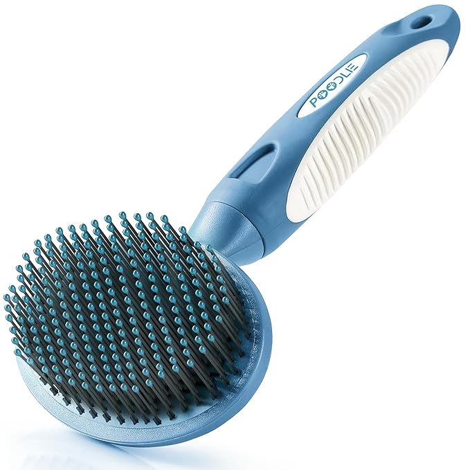Round Bristle Pet Brush for Dogs and Cats - Soft Dog Brush for Grooming Short or Long Hair - Gentle Tool for Sensitive Skin Removes Dander, Dirt, and Detangles (Blue)-Mewly Pet