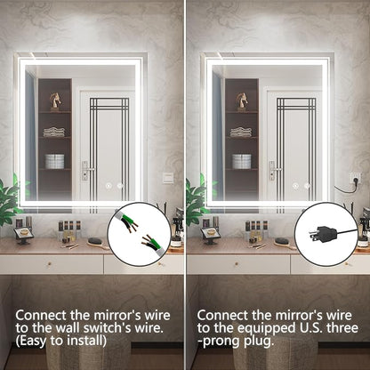 30 x 36 Inch LED Mirror for Bathroom with Lights, Frameless Lighted Bathroom Vanity Mirrors, Stepless Dimmable, Anti-Fog, Memory Funtion, Wall Mounted, Horizontal/Vertical