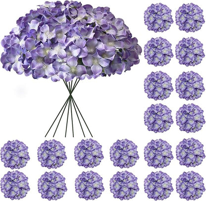 Hydrangea Artificial Flowers, 20 Pcs Purple Hydrangea Artificial Flowers Bulk, Faux Hydrangea Flowers for Outdoor, Fake Silk Hydrangea Flowers with Stems for Wedding Decoration Decor