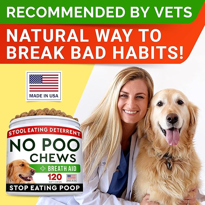 STRELLALAB No Poo Chews for Dogs - Coprophagia & Stool Eating Deterrent with Probiotics, Digestive Enzymes & Breath Aid Support - Stop Dog Poop Eating (120Ct, Poultry)-Mewly Pet