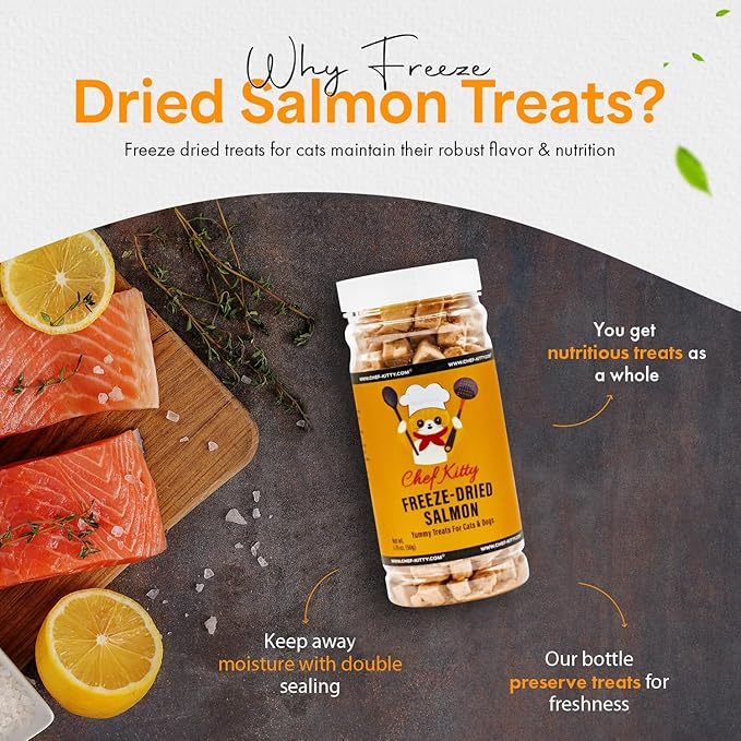 Freeze-Dried Salmon Treats for Cats & Dogs – 100% Wild Caught, Single Ingredient, High-Protein, Healthy Snack – No Additives or Preservatives – 1.4oz - Inspected & Tested in USA-Mewly Pet