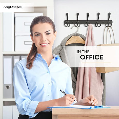 Coat Rack Wall Mount with 5 Tri Hooks, Stainless Steel 16 Inch – Black Matte Finish, Heavy Duty Wall Mounted Hook Rack for Coats, Hats, Towels, Scarves, Robes, Bags, Entryway & Bathroom - 2 Pack