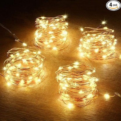 4 Pack 50 LED Warm White Battery-Powered Mini Christmas Fairy Lights, 16.4 FT Flexible Copper Wire, Indoor/Outdoor, LED, Battery Operated