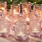 24 Pack Clear Glass Votive Candle Holders, Vintage Candle Holder for Floating Candle, Tealight Candle Holder for Table Centerpieces Home Bridal Shower Birthday Christmas Table Decoration (Pink)