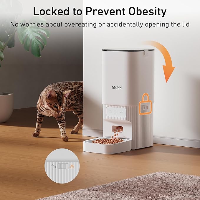 7L/29 Cups Automatic Dog Feeder, 5G WiFi Auto Cat Feeder with Desiccant Bag, Cat Food Dispenser, App Remote Feeding, Stainless Steel Bowl, Dual Power Supply, Ideal for 2-15mm Dry Food-Mewly Pet