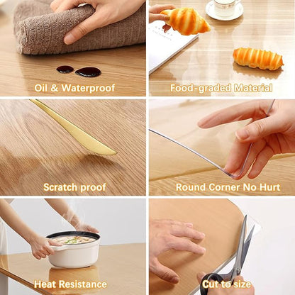 Clear Table Protector 26 X 54 Inch Thick Plastic Table Cover Protector Waterproof PVC Clear Tablecloth Protector Pad Vinyl Desk Top Protector Mat for Wood Coffee Glass End Sofa Side Dining Room Table