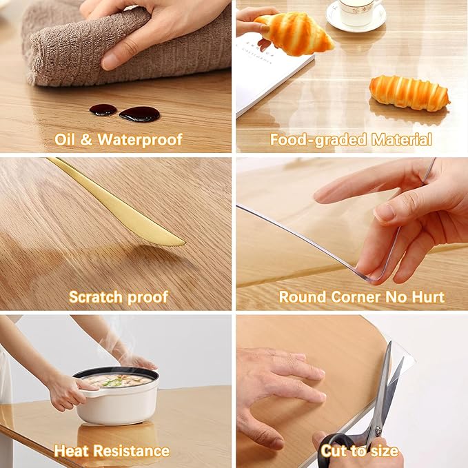 Clear Table Protector 22 x 54 Inch 1.5mm Thick Plastic Table Cover Protector, Waterproof PVC Clear Tablecloth Protector Pad, Rectangular Vinyl Desk Protector Mat for Tabletop Coffee Dining Room Table