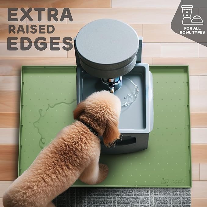 32x24x1” XL Dog Food Mat - All Purpose Under Sink Liner, Washer and Dryer Covers for The Top, Silicone Griddle Mat for Blackstone - Raised Edges Dog Mat for Food and Water Prevent Spill, Waterproof-Mewly Pet