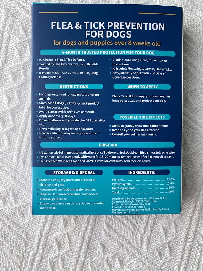 Flea and Tick Prevention for Small Dogs, 6-Month Supply Dog Flea and Tick Treatment Drops, Topical Fast-Acting Dog Flea Treatment for Small Dogs Up to 5 to 22 lbs-Mewly Pet