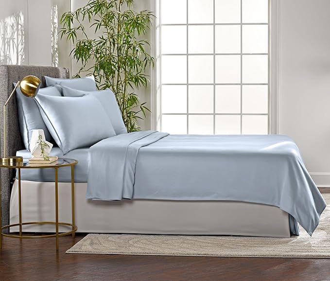 Full Sheets by Pure Bamboo, Genuine 100% Organic Viscose Derived from Bamboo Bed Sheet Set, Luxuriously Soft & Cooling, Double Stitching, Lifetime Quality Promise (Full, Sterling Blue)