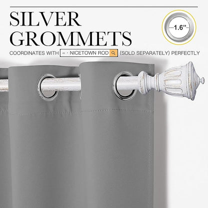 NICETOWN Bedroom Curtains Blackout Drapery Panels, Three Pass Microfiber Thermal Insulated Solid Ring Top Blackout Window Curtains/Drapes (Two Panels, 34 x 54 inches, Silver Grey)