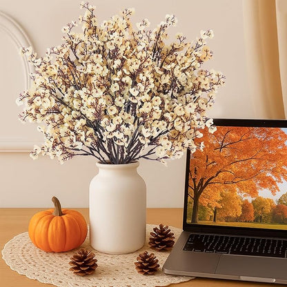 Uieke 15 Pcs Artificial Flowers Baby Breath Faux Champagne Artificial Gypsophila Bouquet Fake Silk Flowers Real Touch for Home Office Kitchen Wedding Wall DIY Room Farmhouse Décor