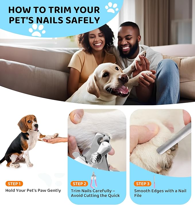 Pet Nail Clippers and Trimmers for Dogs and Cats, Professional Grooming Tool with Safety Guard, Sharp Blades, Free Nail File, Avoid Overcutting, Suitable for Small and Large Pets (Pink)-Mewly Pet