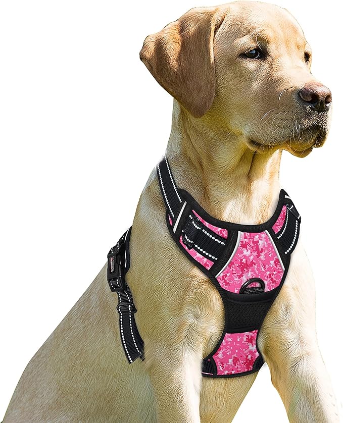 BARKBAY No Pull Dog Harness Front Clip Heavy Duty Reflective Easy Control Handle for Large Dog Walking(Pink camo,S)-Mewly Pet