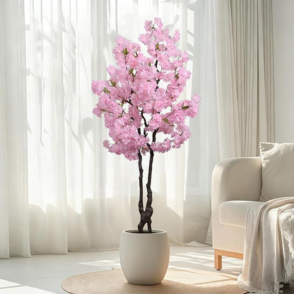 Artificial Pink Cherry Blossom Tree 6ft(72in) Tall Faux Plant Indoor Decor Handmade Japanese Sakura Tree for Wedding Realistic Cherry Plant in Pot for Home Living Room,Office,Outdoor Decor.