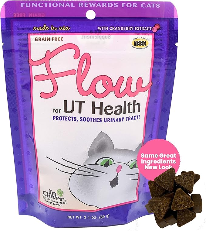 Flow Soft Chews for Cats. Daily Support for UT Health. Scientifically Formulated with Natural Ingredients to Keep Urinary Tract Flowing Naturally-Mewly Pet
