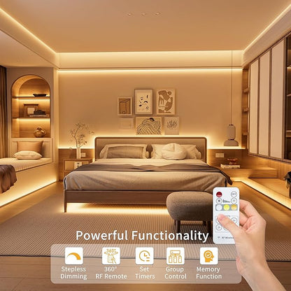 PAUTIX 5V USB CCT Tunable COB LED Strip Lights 6.56ft/2m,1280LEDs 1200lm 2700K-6500K Dimmable CRI85+ with RF Remote TV Backlight,Flexible Under Cabinet Tape Light for Bedroom,Kitchen,Home DIY Lighting