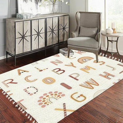 Boho Rug Rainbows Terracotta Colors Neutral Nursery Art Scandinavian Chic Area Washable Hallway Runner Meditation Mat Minimalist Home Decor for Living Room Bedroom Playroom Classroom, 3'x5